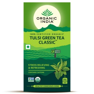 Organic Insdia TULSI GREEN TEA CLASSIC 25 Tea Bags, Stress Relieving & Refreshing